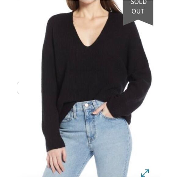 Something Navy Sweater Womens XX Small Black V Neck Slouchy Cozy RIbbed - Picture 1 of 9